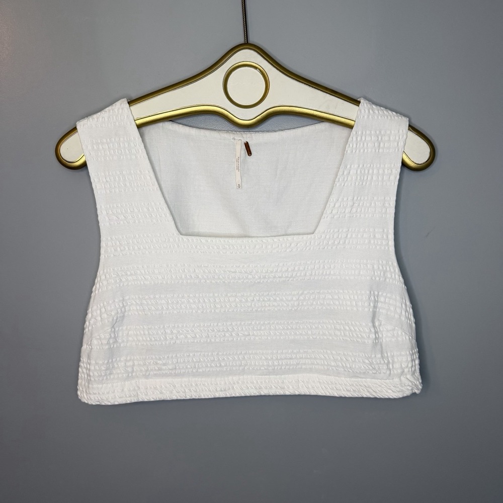 Free People White Seersucker Crop Top S Boho Beach Summer